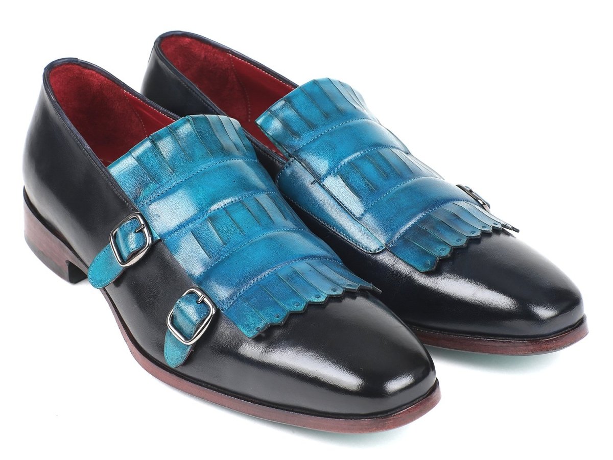 Paul Parkman Men's Kiltie Double Monkstraps In Light Blue And Navy Shoes by Paul Parkman – Don't Panic Shoes