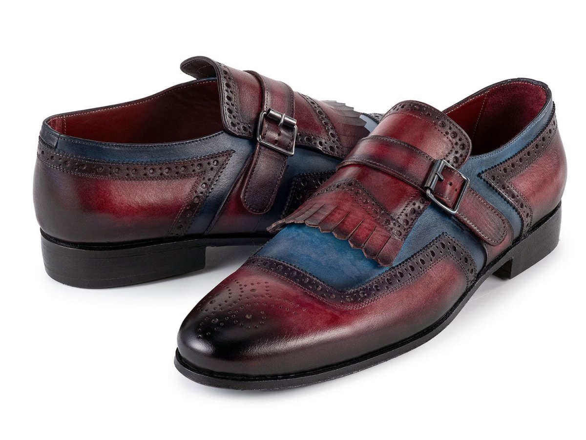 Paul Parkman Men's Kiltie Monkstrap Leather Shoes In Blue And Burgundy Shoes by Paul Parkman – Don't Panic Shoes