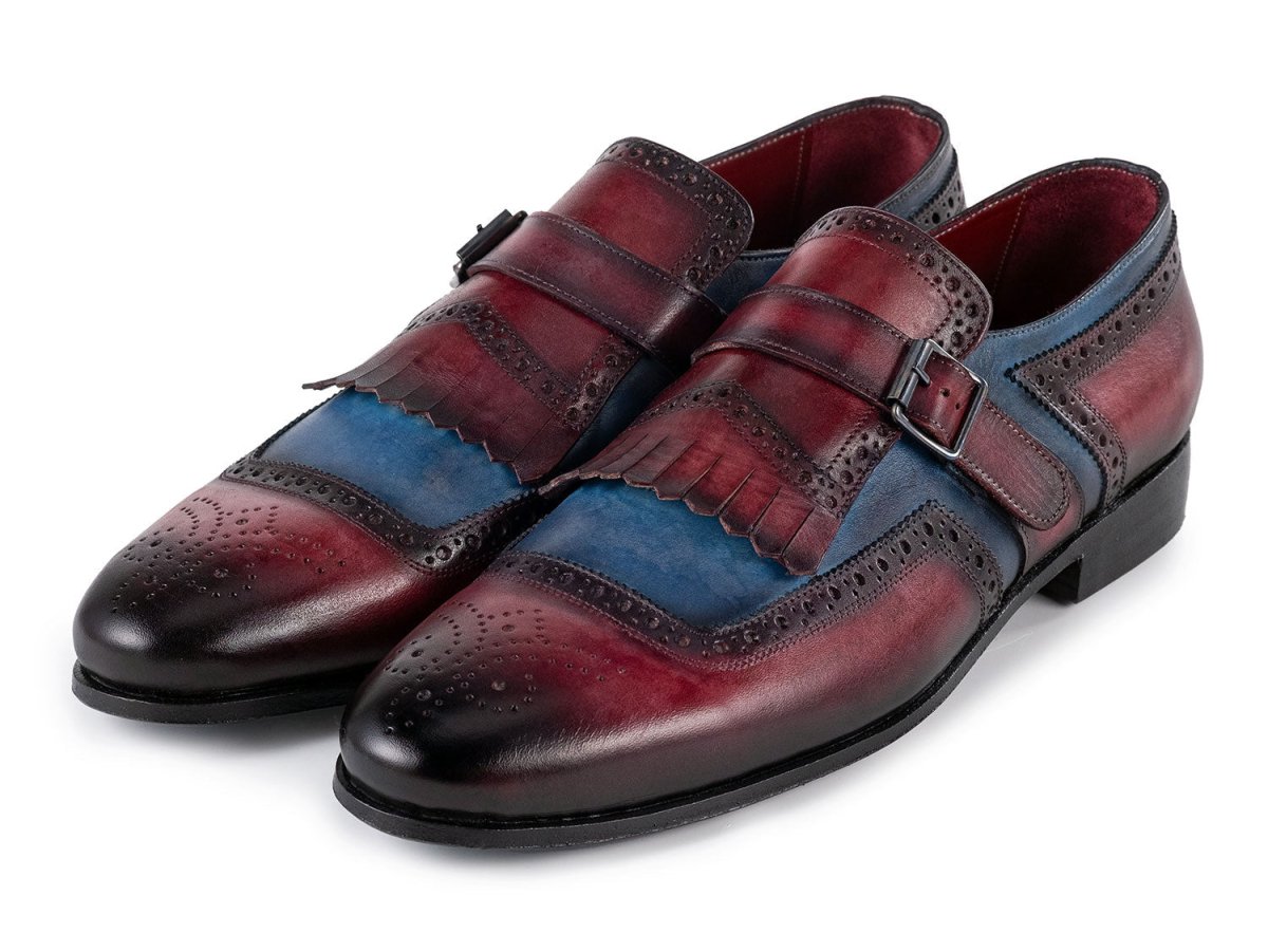 Paul Parkman Men's Kiltie Monkstrap Leather Shoes In Blue And Burgundy Shoes by Paul Parkman – Don't Panic Shoes