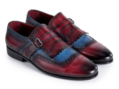 Paul Parkman Men's Kiltie Monkstrap Shoes Blue And Burgundy Leather (Id12mv62) by Paul Parkman – Don't Panic Shoes