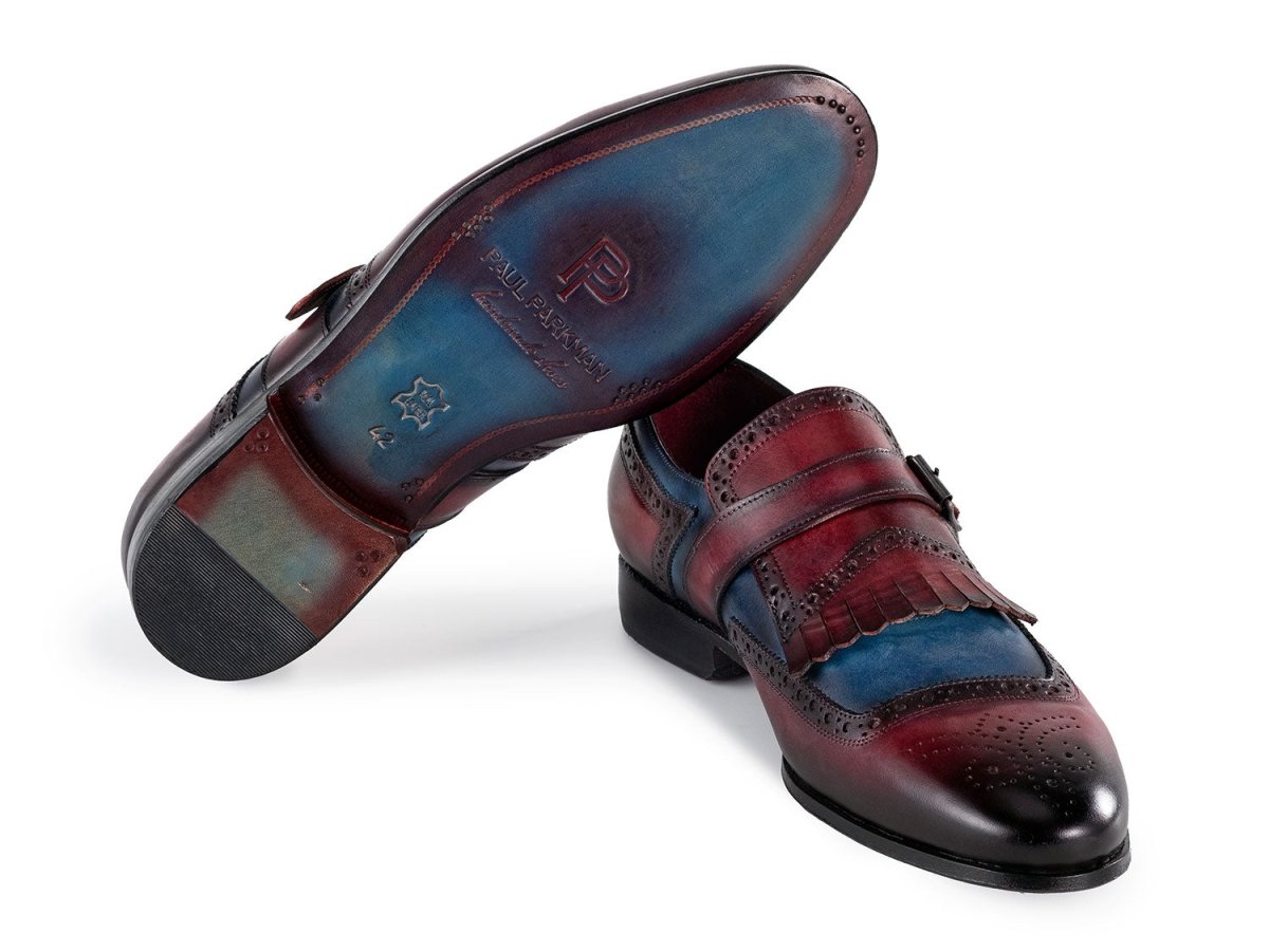 Paul Parkman Men's Kiltie Monkstrap Shoes Blue And Burgundy Leather (Id12mv62) by Paul Parkman – Don't Panic Shoes