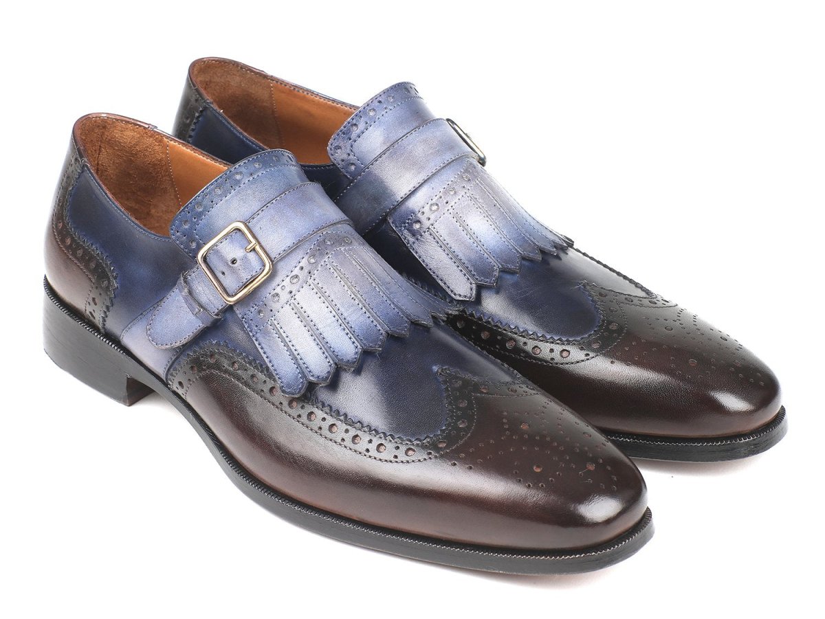 Paul Parkman Men's Kiltie Monkstraps In Blue And Brown Shoes by Paul Parkman – Don't Panic Shoes