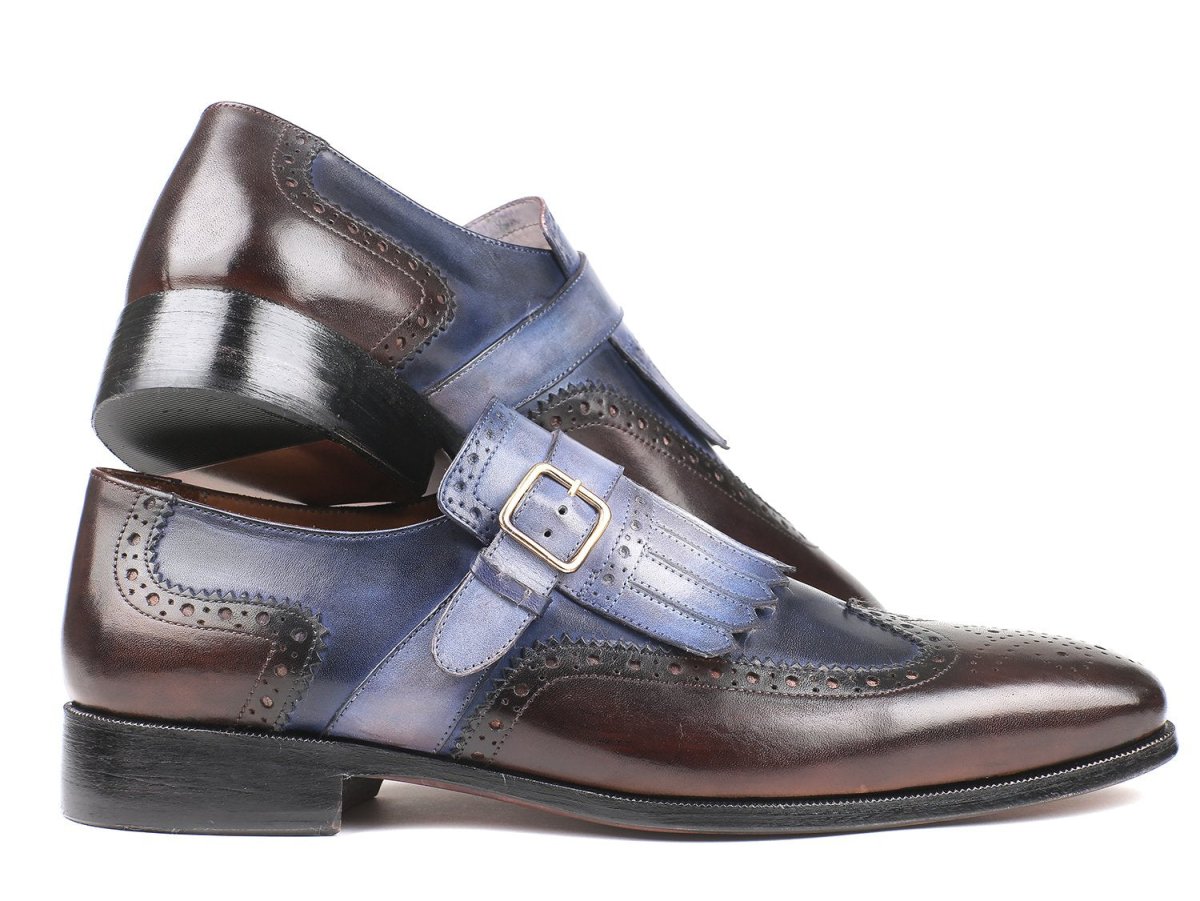Paul Parkman Men's Kiltie Monkstraps In Blue And Brown Shoes by Paul Parkman – Don't Panic Shoes