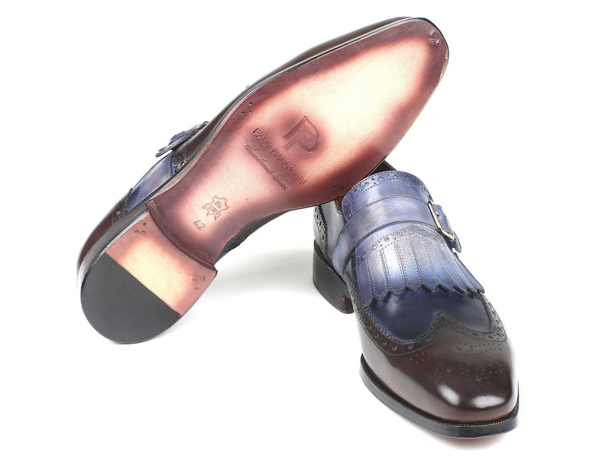 Paul Parkman Men's Kiltie Monkstraps In Blue And Brown Shoes by Paul Parkman – Don't Panic Shoes