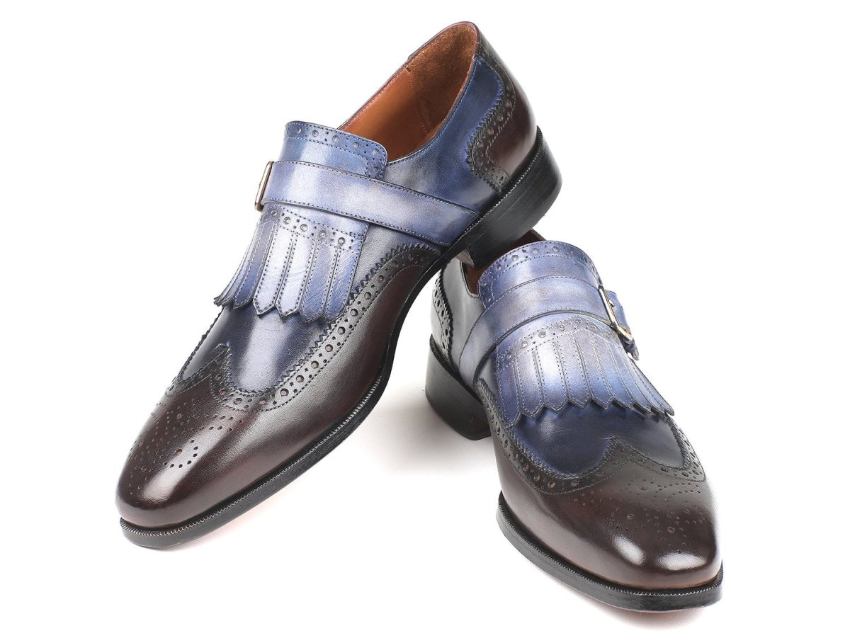 Paul Parkman Men's Kiltie Monkstraps In Blue And Brown Shoes by Paul Parkman – Don't Panic Shoes