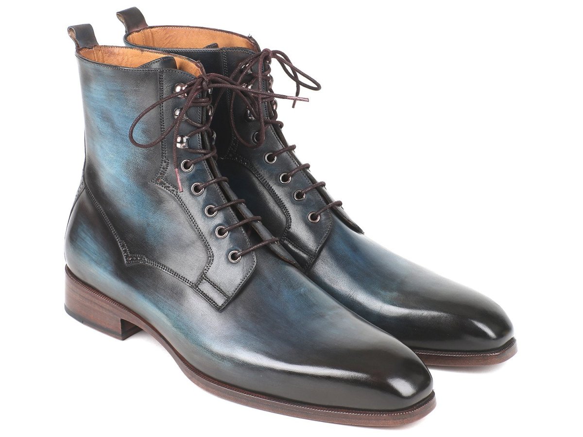 Paul Parkman Men's Leather Boots In Blue And Brown Shoes by Paul Parkman – Don't Panic Shoes