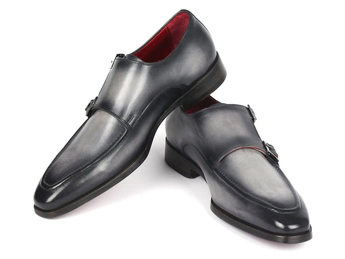 Paul Parkman Men's Leather Double Monkstrap Shoes In Gray Shoes by Paul Parkman – Don't Panic Shoes