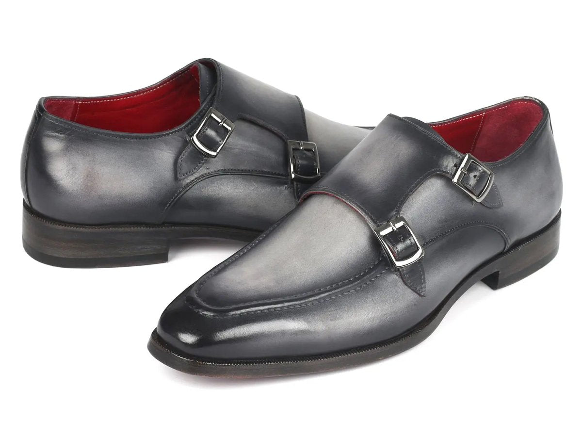 Paul Parkman Men's Leather Double Monkstrap Shoes In Gray Shoes by Paul Parkman – Don't Panic Shoes