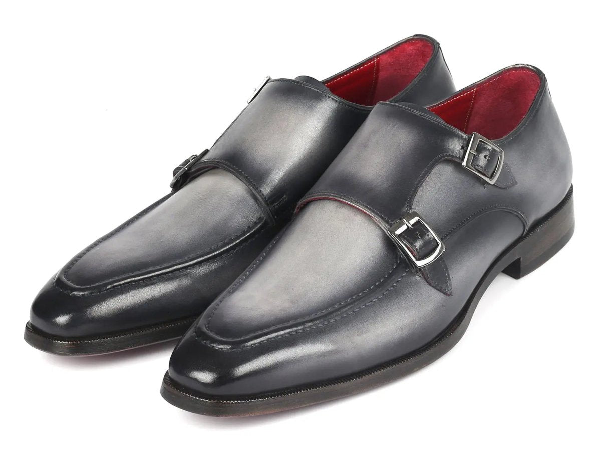 Paul Parkman Men's Leather Double Monkstrap Shoes In Gray Shoes by Paul Parkman – Don't Panic Shoes