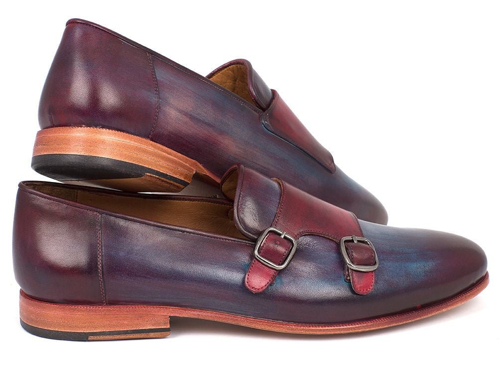 Paul Parkman Men's Leather Double Monkstraps In Bordeaux And Navy Shoes by Paul Parkman – Don't Panic Shoes