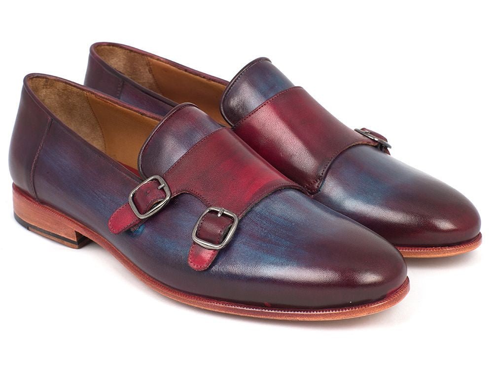 Paul Parkman Men's Leather Double Monkstraps In Bordeaux And Navy Shoes by Paul Parkman – Don't Panic Shoes