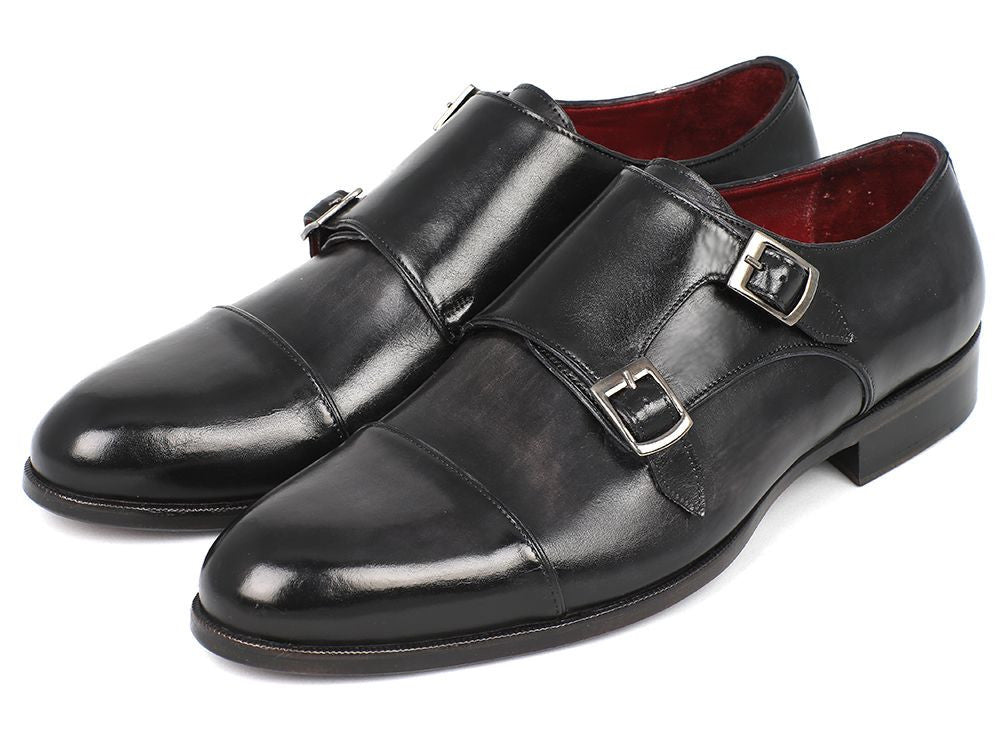 Paul Parkman Men's Leather Double Monkstraps In Gray And Black Shoes by Paul Parkman – Don't Panic Shoes