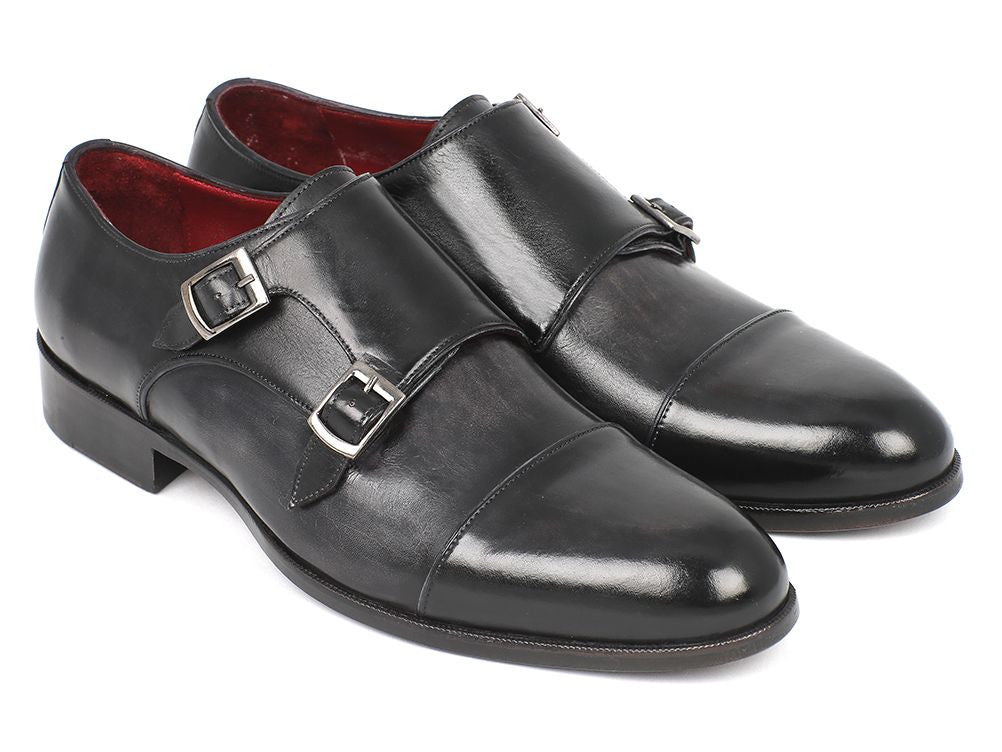 Paul Parkman Men's Leather Double Monkstraps In Gray And Black Shoes by Paul Parkman – Don't Panic Shoes