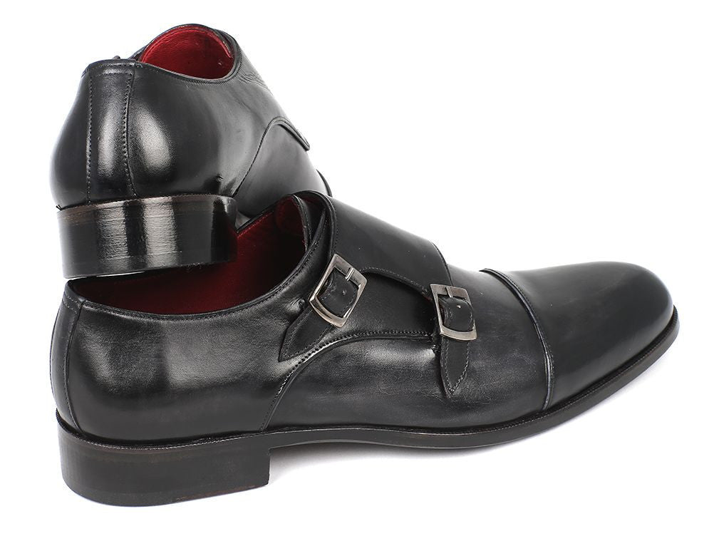 Paul Parkman Men's Leather Double Monkstraps In Gray And Black Shoes by Paul Parkman – Don't Panic Shoes