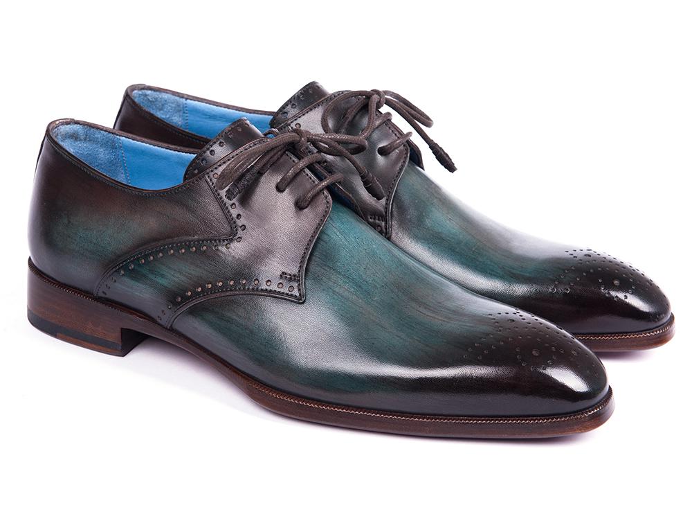 Paul Parkman Men's Medallion Toe Derby Shoes In Turquoise And Brown Shoes by Paul Parkman – Don't Panic Shoes