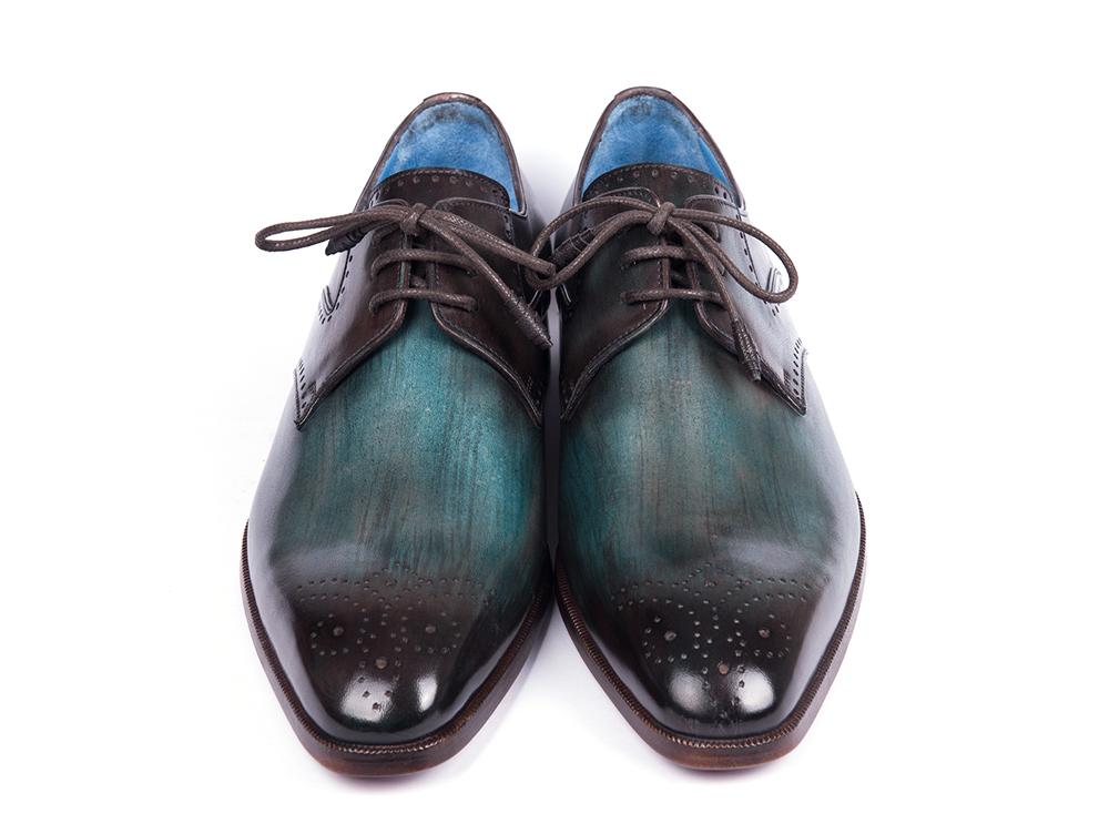 Paul Parkman Men's Medallion Toe Derby Shoes In Turquoise And Brown Shoes by Paul Parkman – Don't Panic Shoes