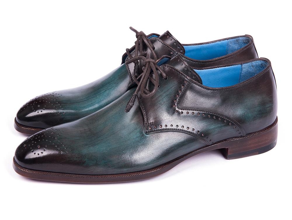 Paul Parkman Men's Medallion Toe Derby Shoes In Turquoise And Brown Shoes by Paul Parkman – Don't Panic Shoes