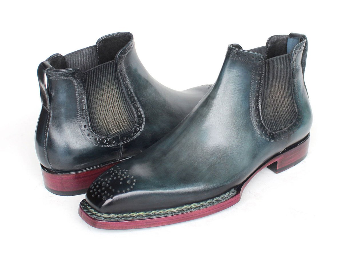 Paul Parkman Men's Norwegian Welted Burnished Leather Chelsea Boots In Blue Shoes by Paul Parkman – Don't Panic Shoes