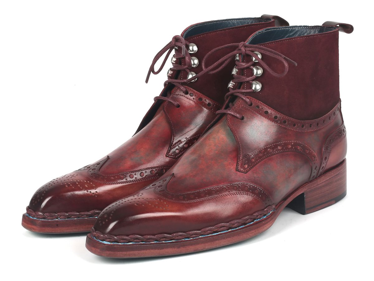 Paul Parkman Men's Norwegian Welted Wingtip Leather And Suede Boots (Id8509 - Bur) by Paul Parkman – Don't Panic Shoes