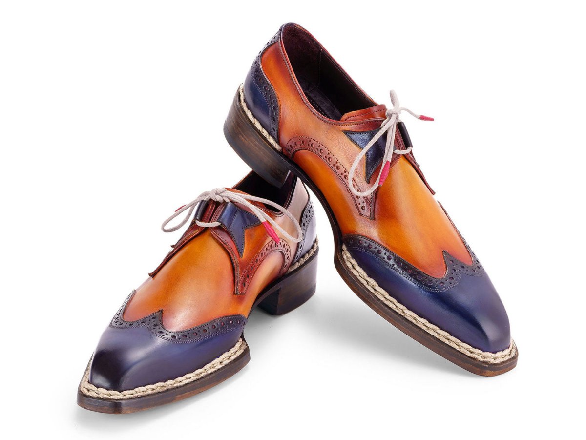 Paul Parkman Men's Norwegian Welted WIngtip Men's Dress Shoes in Blue And Camel Shoes by Paul Parkman – Don't Panic Shoes