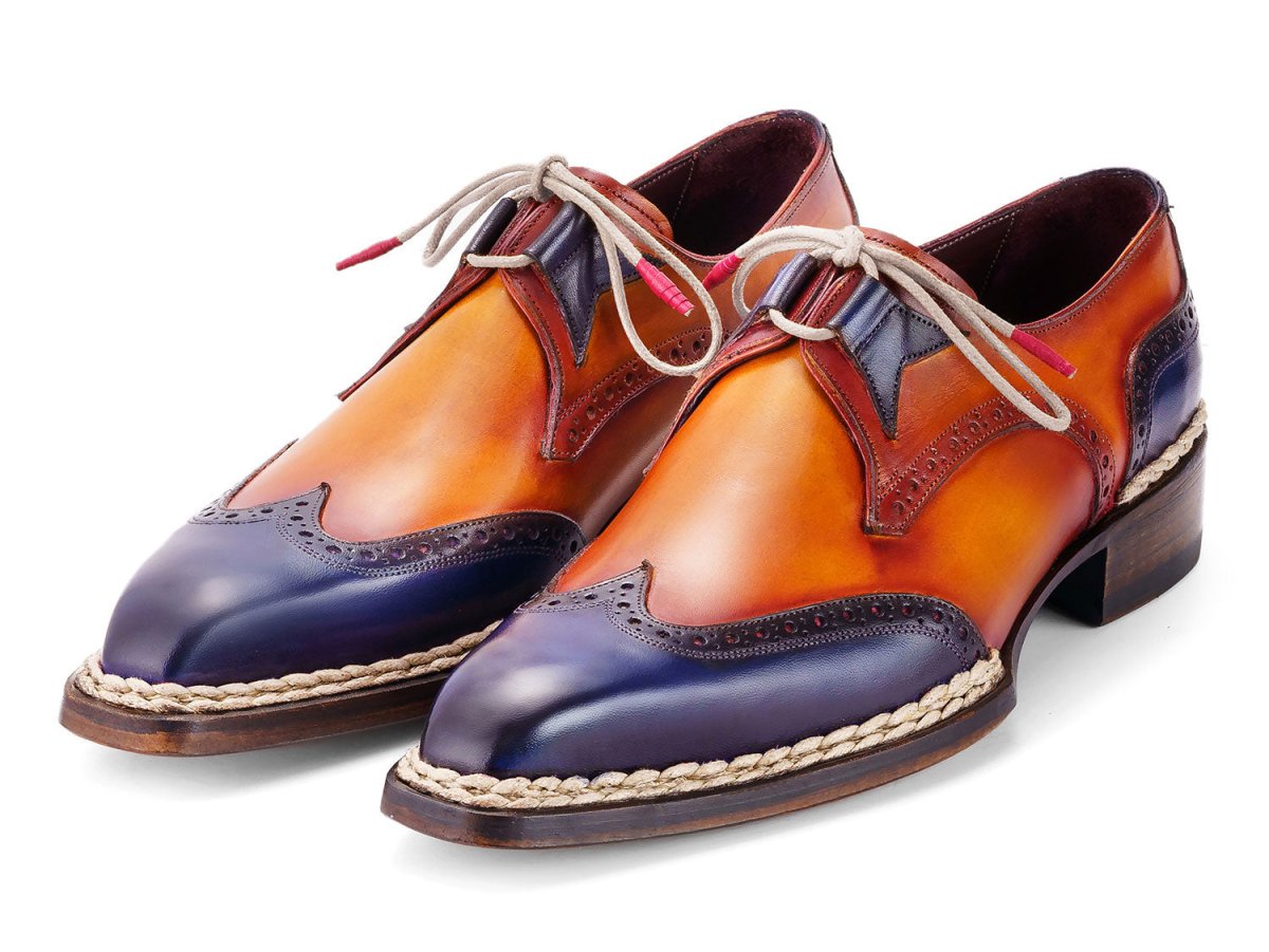 Paul Parkman Men's Norwegian Welted WIngtip Men's Dress Shoes in Blue And Camel Shoes by Paul Parkman – Don't Panic Shoes