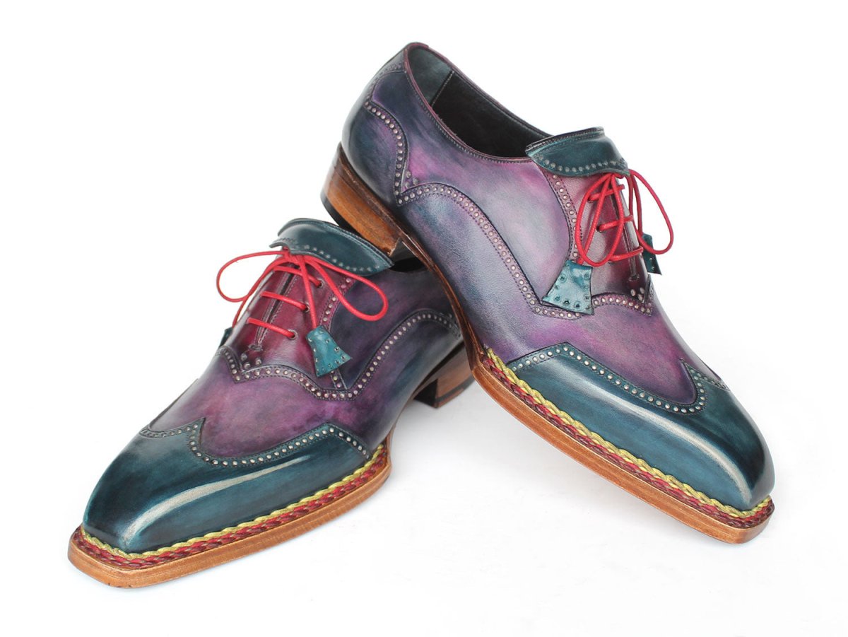Paul Parkman Men's Norwegian Welted WIngtip Oxford Shoes in Purple And Blue Shoes by Paul Parkman – Don't Panic Shoes