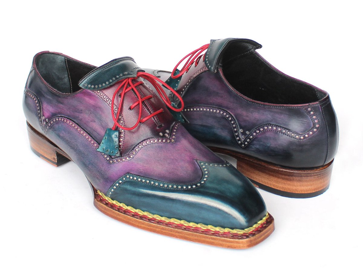 Paul Parkman Men's Norwegian Welted WIngtip Oxford Shoes in Purple And Blue Shoes by Paul Parkman – Don't Panic Shoes