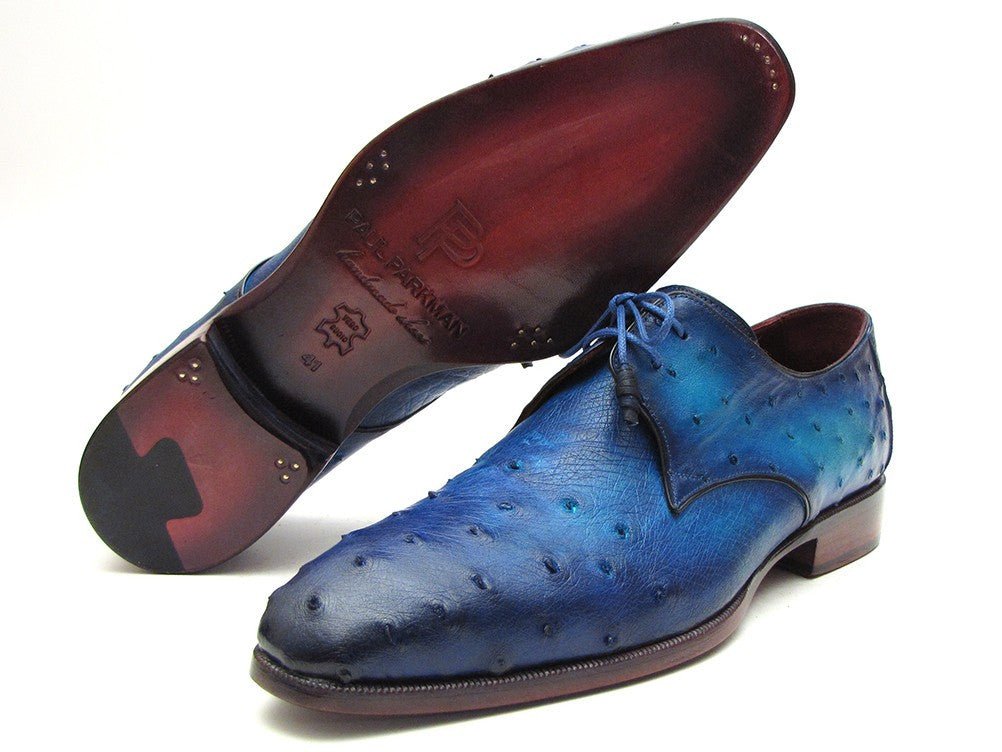 Paul Parkman Men's Ocean Color Genuine Ostrich Derby Shoes (Id79v22) Shoes by Paul Parkman – Don't Panic Shoes