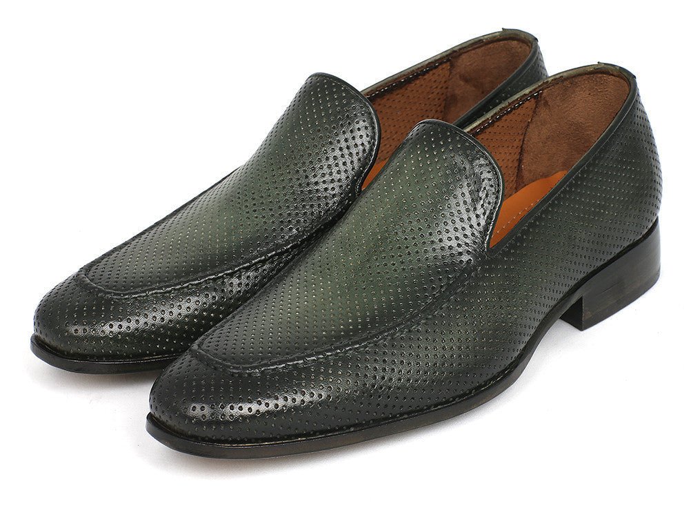 Paul Parkman Men's Perforated Leather Loafers In Green Shoes by Paul Parkman – Don't Panic Shoes