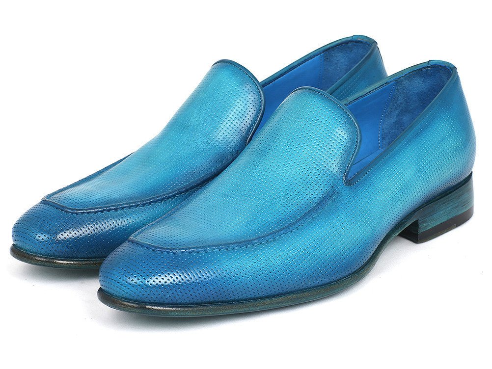 Paul Parkman Men's Perforated Leather Loafers In Turquoise Shoes by Paul Parkman – Don't Panic Shoes