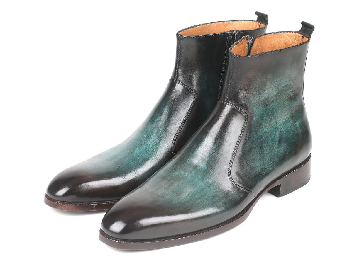 Paul Parkman Men's Side Zipper Boots In Turquoise Burnished Shoes by Paul Parkman – Don't Panic Shoes