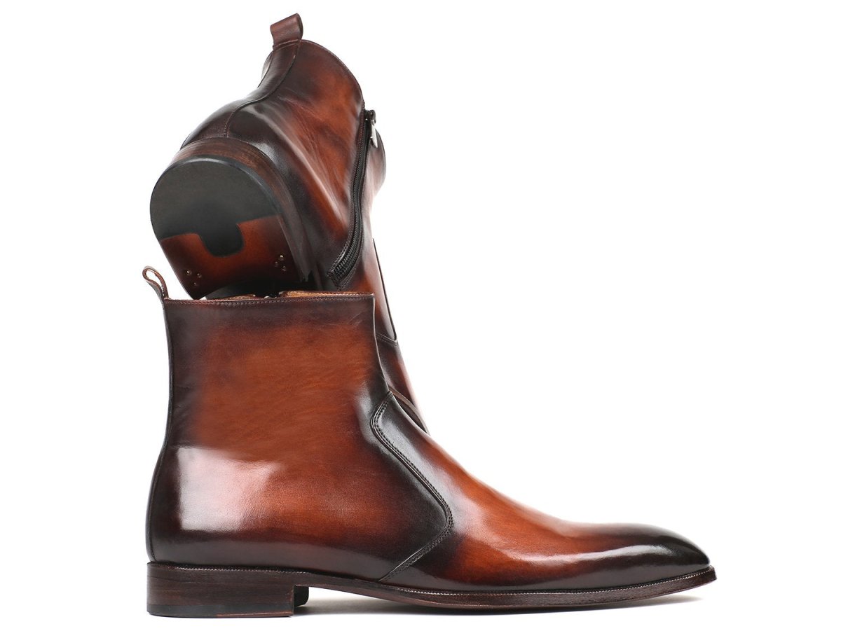 Paul Parkman Men's Side Zipper Leather Boots In Brown Burnished Shoes by Paul Parkman – Don't Panic Shoes