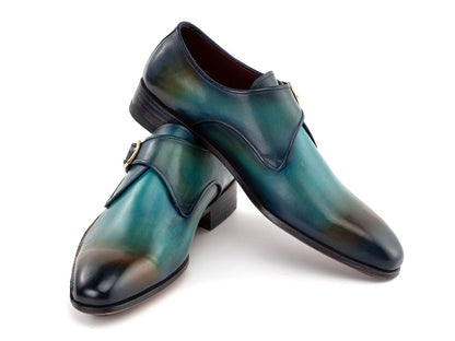 Paul Parkman Men's SIngle Monkstrap Shoes in Turquoise And Brown Shoes by Paul Parkman – Don't Panic Shoes