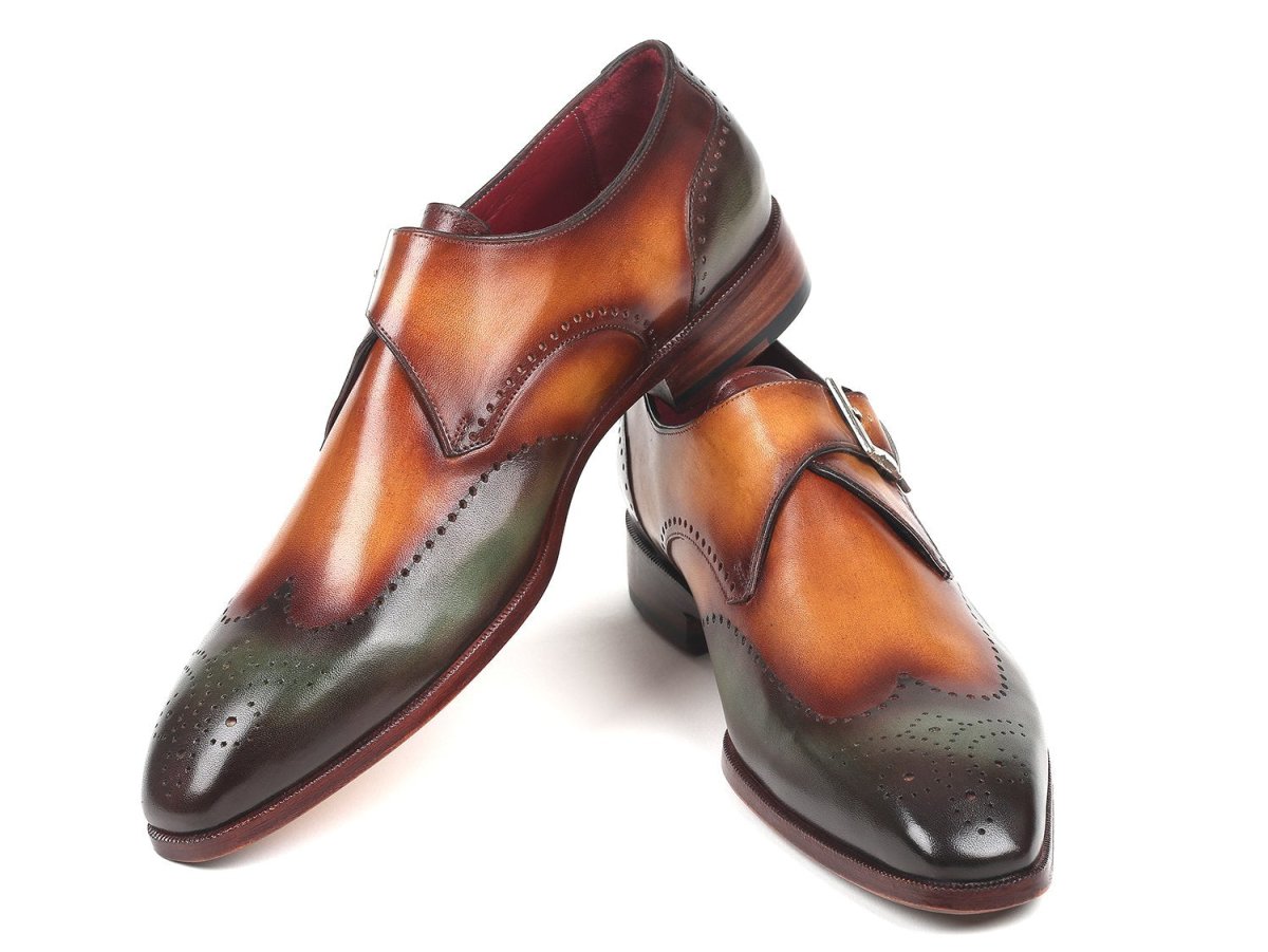 Paul Parkman Men's SIngle Monkstraps in Green And Camel Shoes by Paul Parkman – Don't Panic Shoes