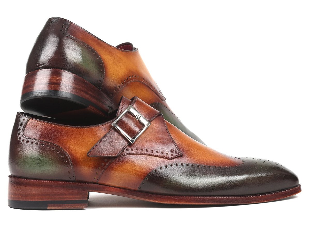 Paul Parkman Men's SIngle Monkstraps in Green And Camel Shoes by Paul Parkman – Don't Panic Shoes