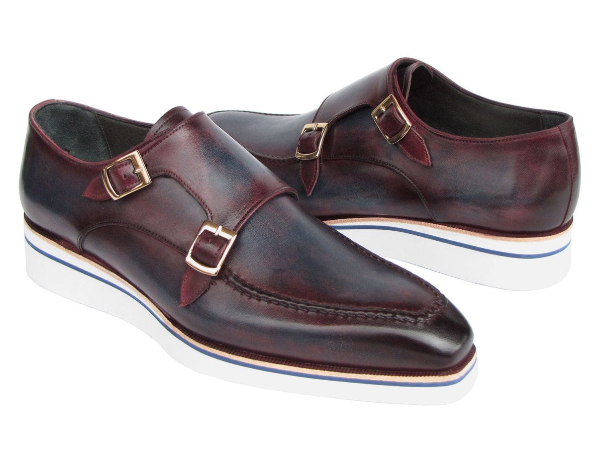 Paul Parkman Men's Smart Casual Monkstraps Blue And Bordeaux Patina Shoes by Paul Parkman – Don't Panic Shoes