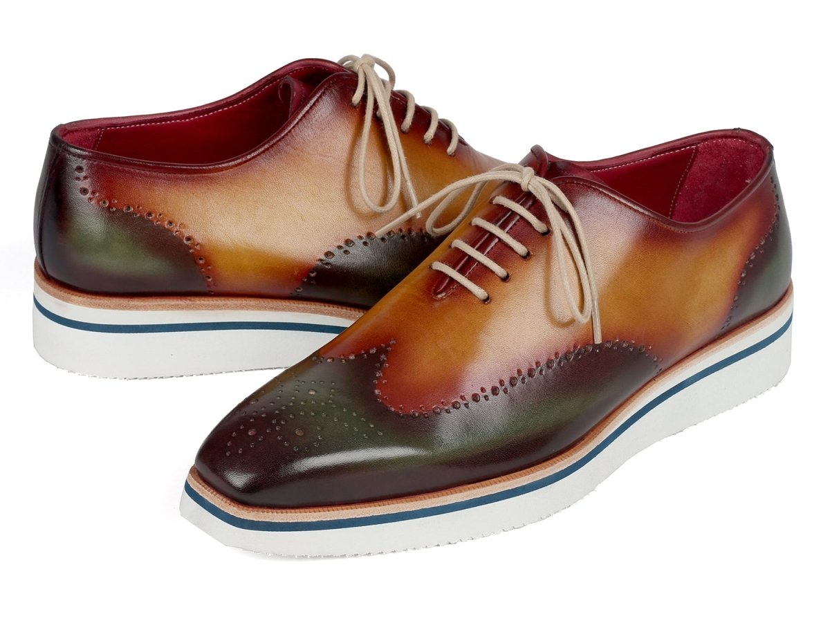 Paul Parkman Men's Smart Casual WIngtip Oxfords in Green And Camel Shoes by Paul Parkman – Don't Panic Shoes