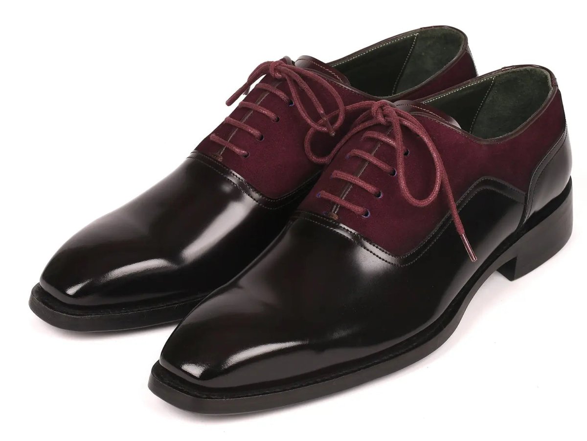 Paul Parkman Men's Suede And Black Patent Oxfords In Burgundy Shoes by Paul Parkman – Don't Panic Shoes