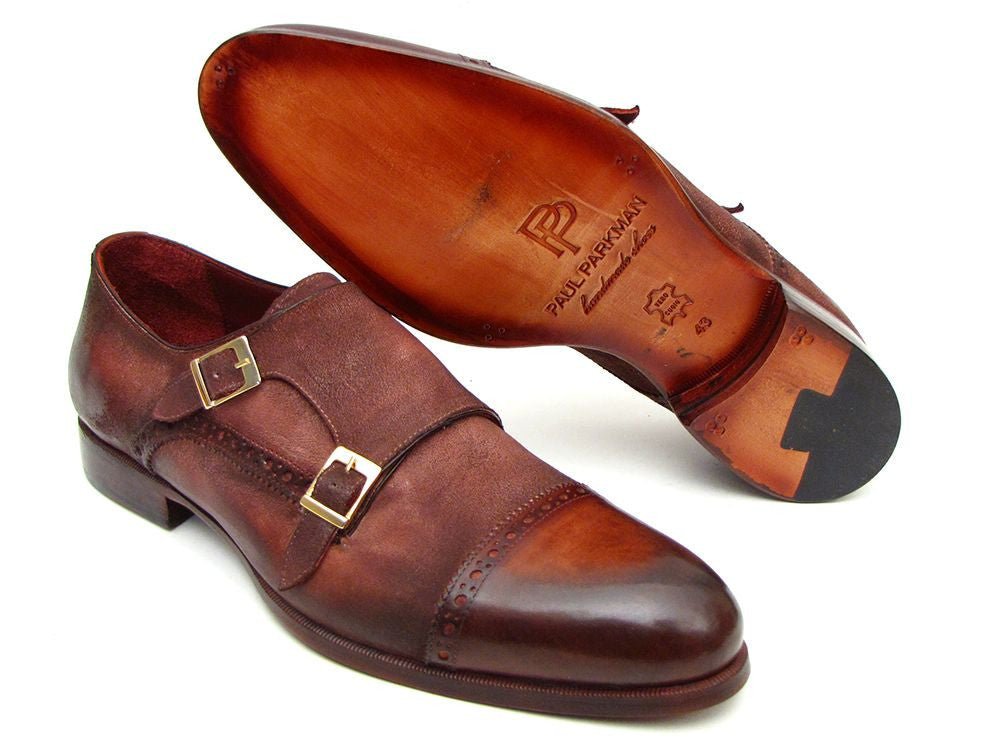 Paul Parkman Men's Suede Double Monkstraps In Antique Brown Shoes by Paul Parkman – Don't Panic Shoes