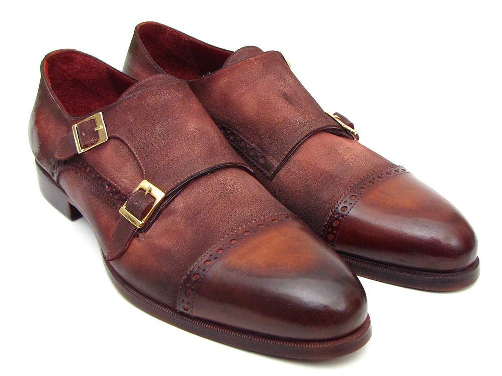 Paul Parkman Men's Suede Double Monkstraps In Antique Brown Shoes by Paul Parkman – Don't Panic Shoes