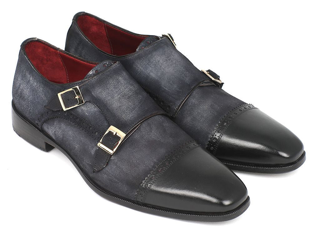 Paul Parkman Men's Suede Double Monkstraps In Navy Shoes by Paul Parkman – Don't Panic Shoes