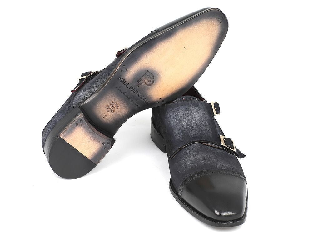 Paul Parkman Men's Suede Double Monkstraps In Navy Shoes by Paul Parkman – Don't Panic Shoes