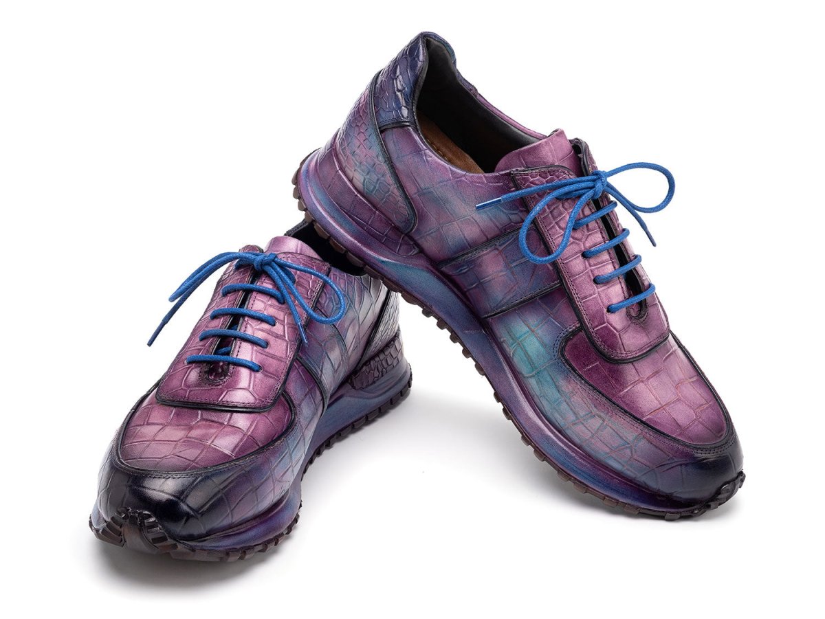 Paul Parkman Men's Textured Leather Sneakers In Blue And Purple Shoes by Paul Parkman – Don't Panic Shoes