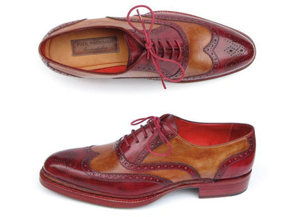 Paul Parkman Men's Triple Leather Sole Wingtip Brogues Bordeaux And Camel (Id027 - Trp - Cmlbrd) by Paul Parkman – Don't Panic Shoes