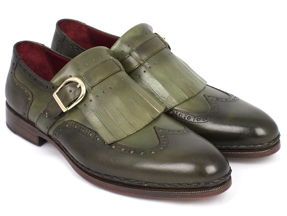 Paul Parkman Men's Wingtip Monkstrap Brogues Green Hand - Painted Leather Upper With Double Leather Sole (Id060 - Green) by Paul Parkman – Don't Panic Shoes