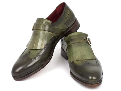 Paul Parkman Men's Wingtip Monkstrap Brogues Green Hand - Painted Leather Upper With Double Leather Sole (Id060 - Green) by Paul Parkman – Don't Panic Shoes