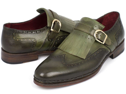 Paul Parkman Men's Wingtip Monkstrap Brogues Green Hand - Painted Leather Upper With Double Leather Sole (Id060 - Green) by Paul Parkman – Don't Panic Shoes