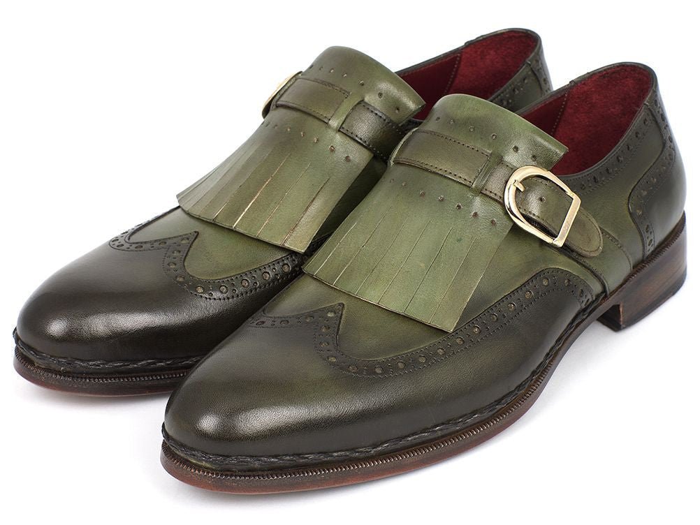 Paul Parkman Men's Wingtip Monkstrap Brogues Green Hand - Painted Leather Upper With Double Leather Sole (Id060 - Green) by Paul Parkman – Don't Panic Shoes
