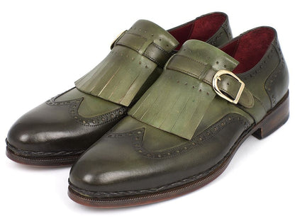 Paul Parkman Men's Wingtip Monkstrap Brogues Green Hand - Painted Leather Upper With Double Leather Sole (Id060 - Green) by Paul Parkman – Don't Panic Shoes