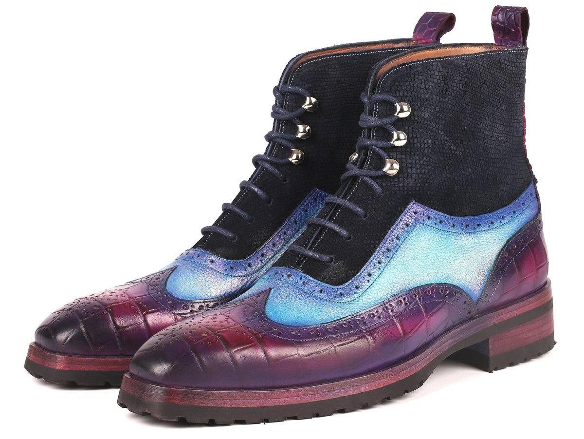 Paul Parkman Men's WIngtip Rubber Sole Boots in Purple, Light Blue And Navy Shoes by Paul Parkman – Don't Panic Shoes
